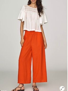 NWT Anthropologie Somerset 100% Linen Pull-On Pants Mandarin Red MP $118